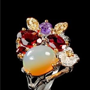 Fabulous Genuine Fiery Opal & Bejeweled Ring